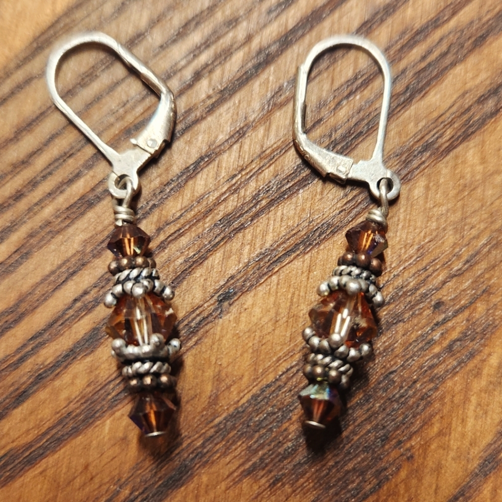 Silver and Orange Dangle Drop Earrings